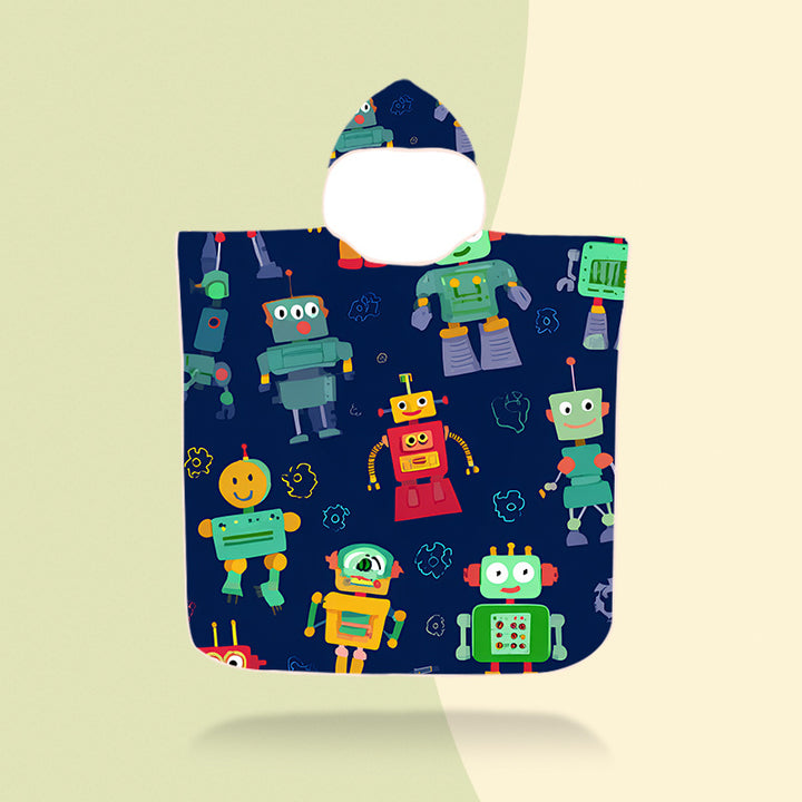 colorful hooded poncho with robot motif Stornfield