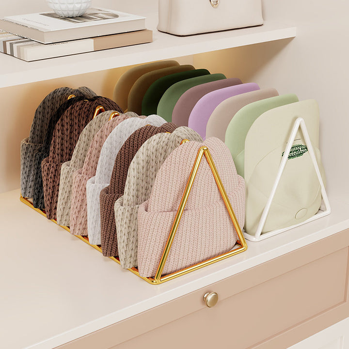 Triangular Metal Multi-Slot Knit Hat and Beanie Organizer Rack