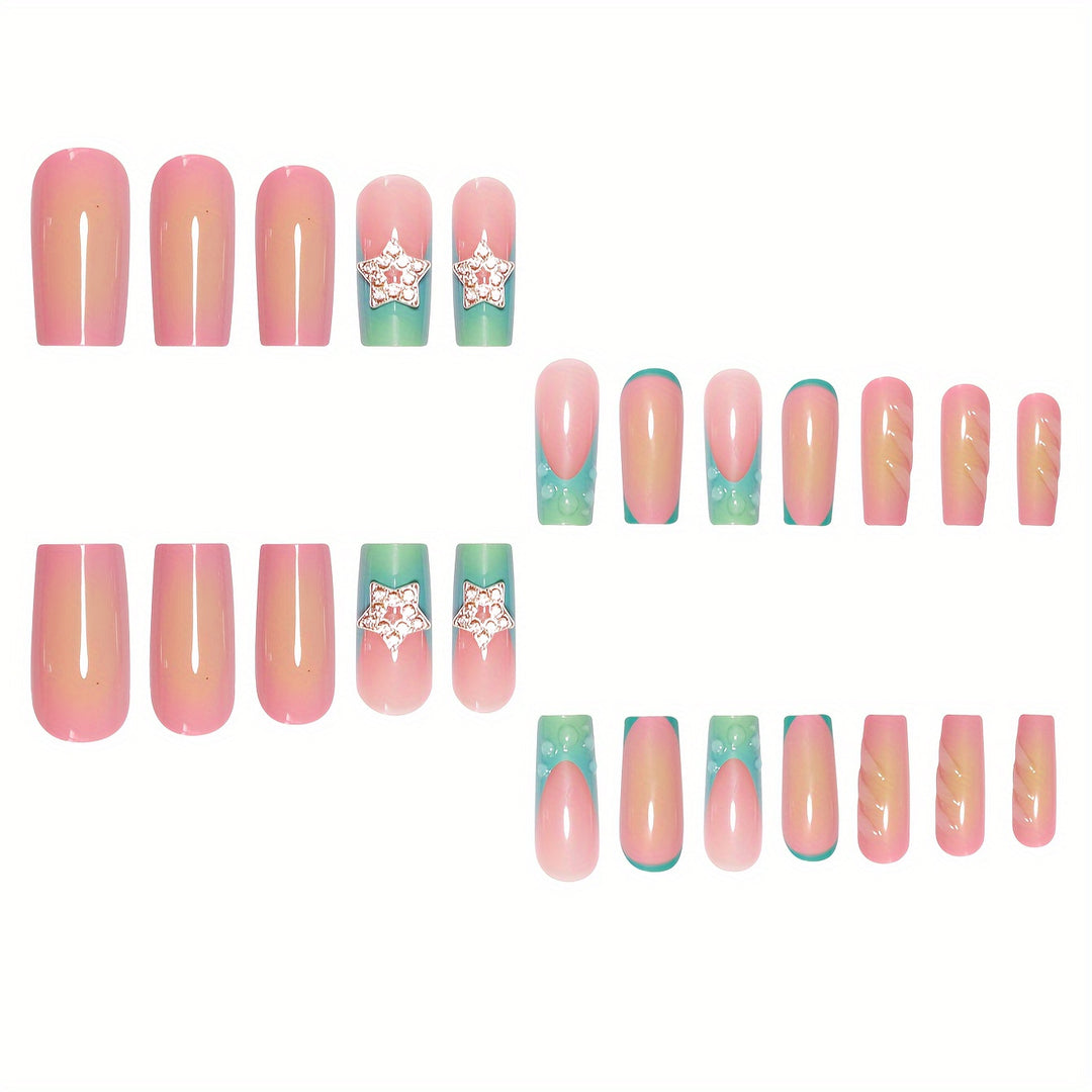 Artistic Ombre Press-On Nails with Gemstone Accents Stornfield