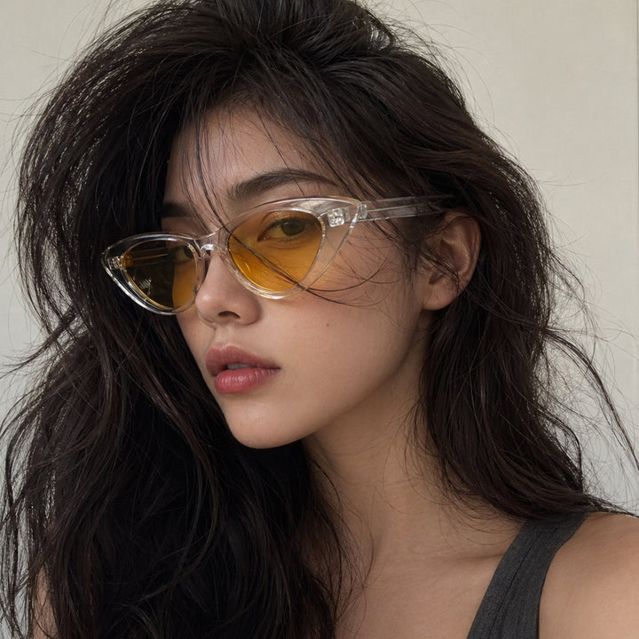 Women's Cat-Eye Sunglasses with Transparent Frame Construction and Yellow Lenses Stornfield
