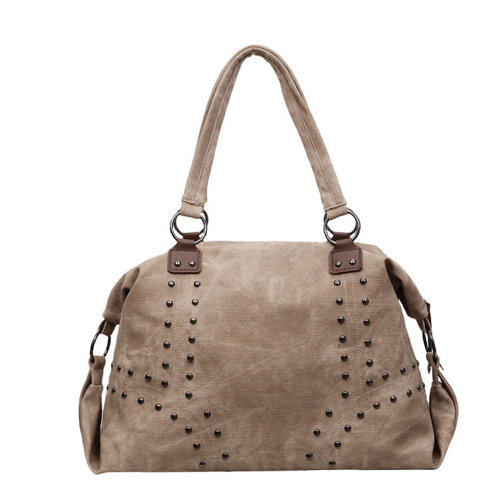 Stylish Suede Tote Handbag with Decorative Studs