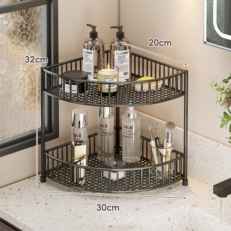 Corner Space-Saving Three-Tier Ventilated Mesh Storage Rack for Bathroom and Vanity