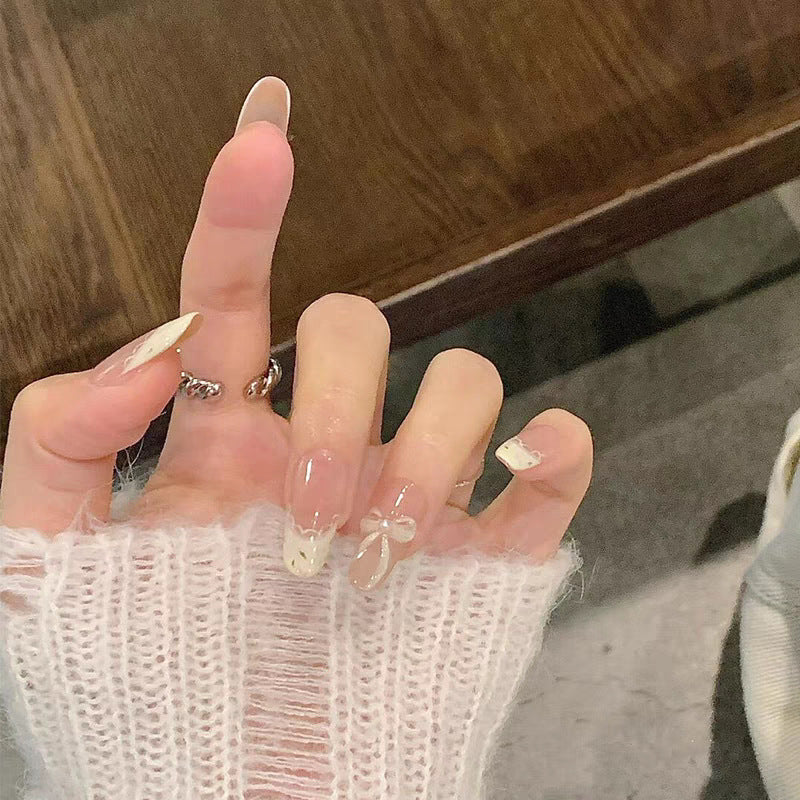 Artistic Press-On Nail Set with Elegant Bow Design Stornfield