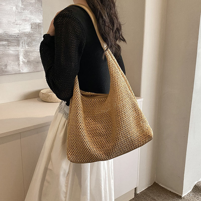 Handwoven Straw Hobo Bag