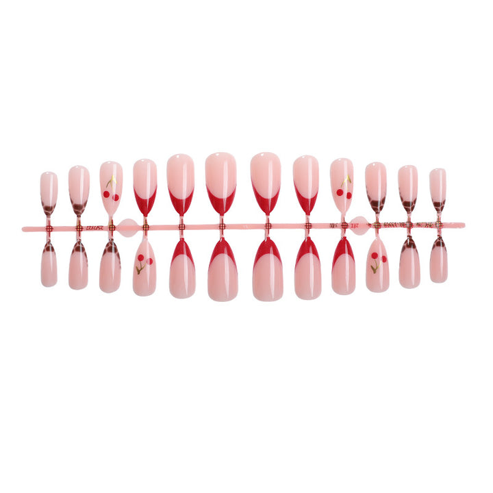 Artificial nail set with fruity cherry design and elegant gradient color Stornfield