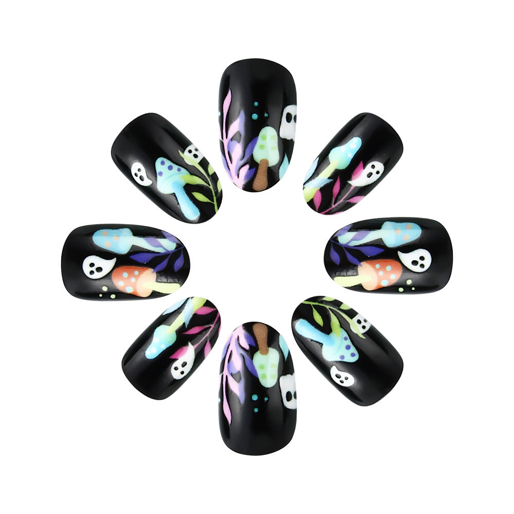 Whimsical Ghost-Themed Press-On Nail Art Stornfield