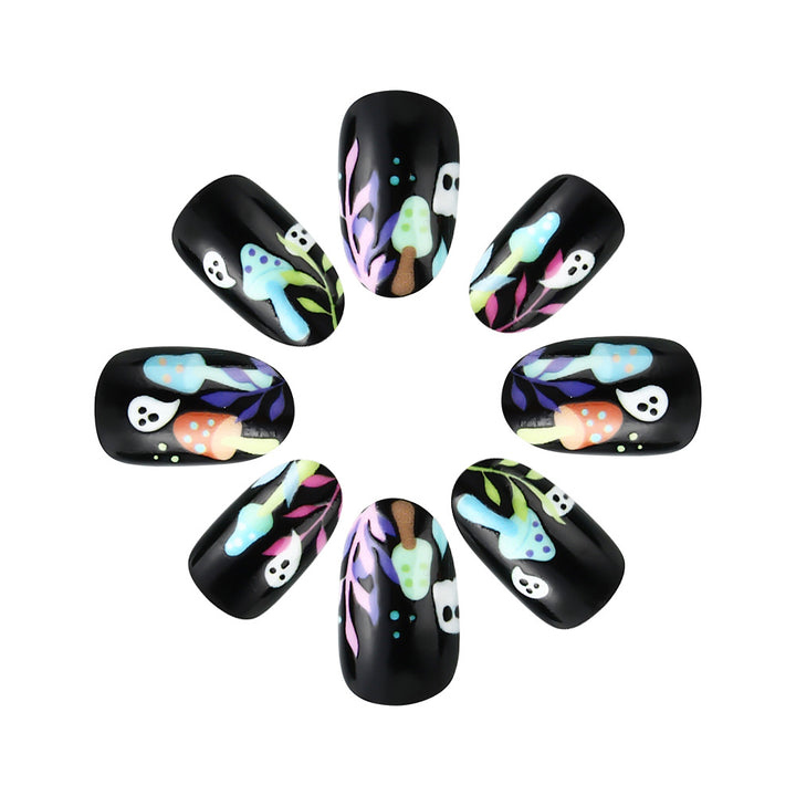 Whimsical Ghost-Themed Press-On Nail Art Stornfield
