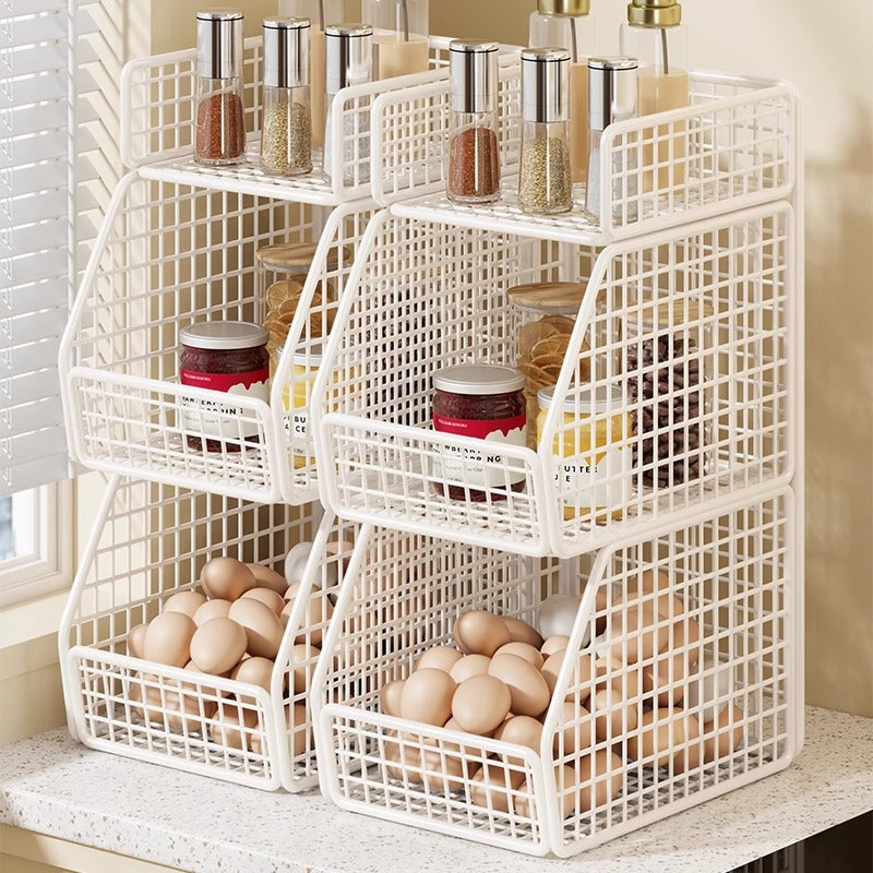 Stackable Two-Basket and Top Shelf Wire Countertop Pantry Organizer