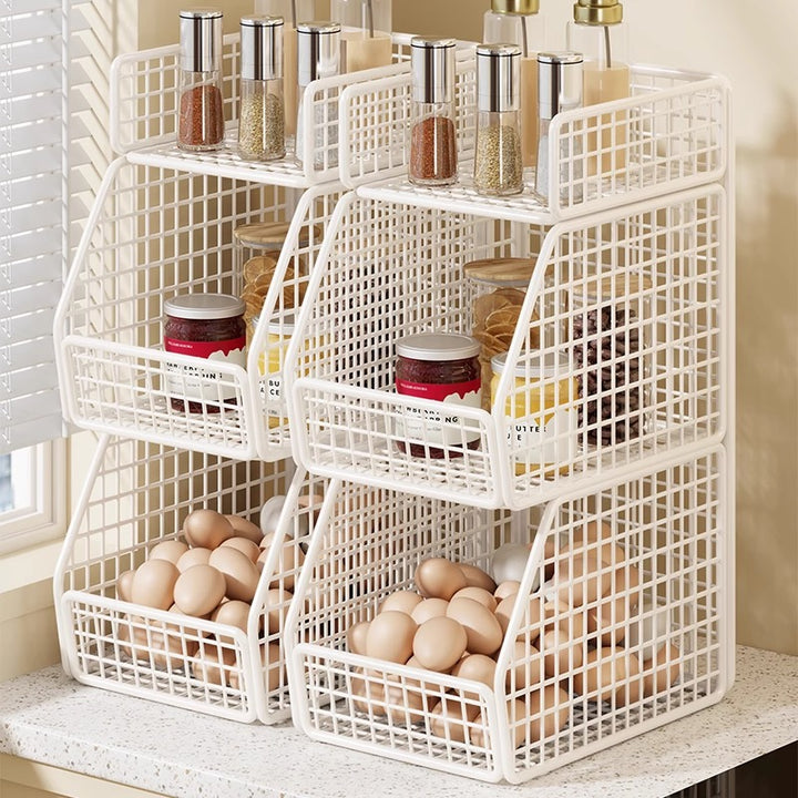 Stackable Two-Basket and Top Shelf Wire Countertop Pantry Organizer
