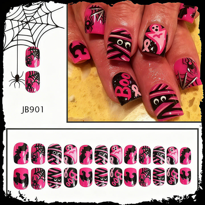 Halloween Artificial Nails with Playful Designs and Glitter Details Stornfield