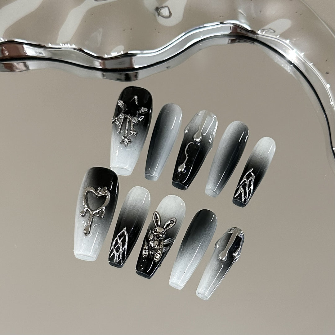 Artistic Gothic-Themed Press-On Nail Design