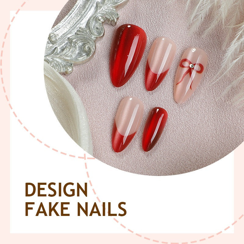 Glamorous artificial nail set with glitter effects and elegant bow motifs Stornfield