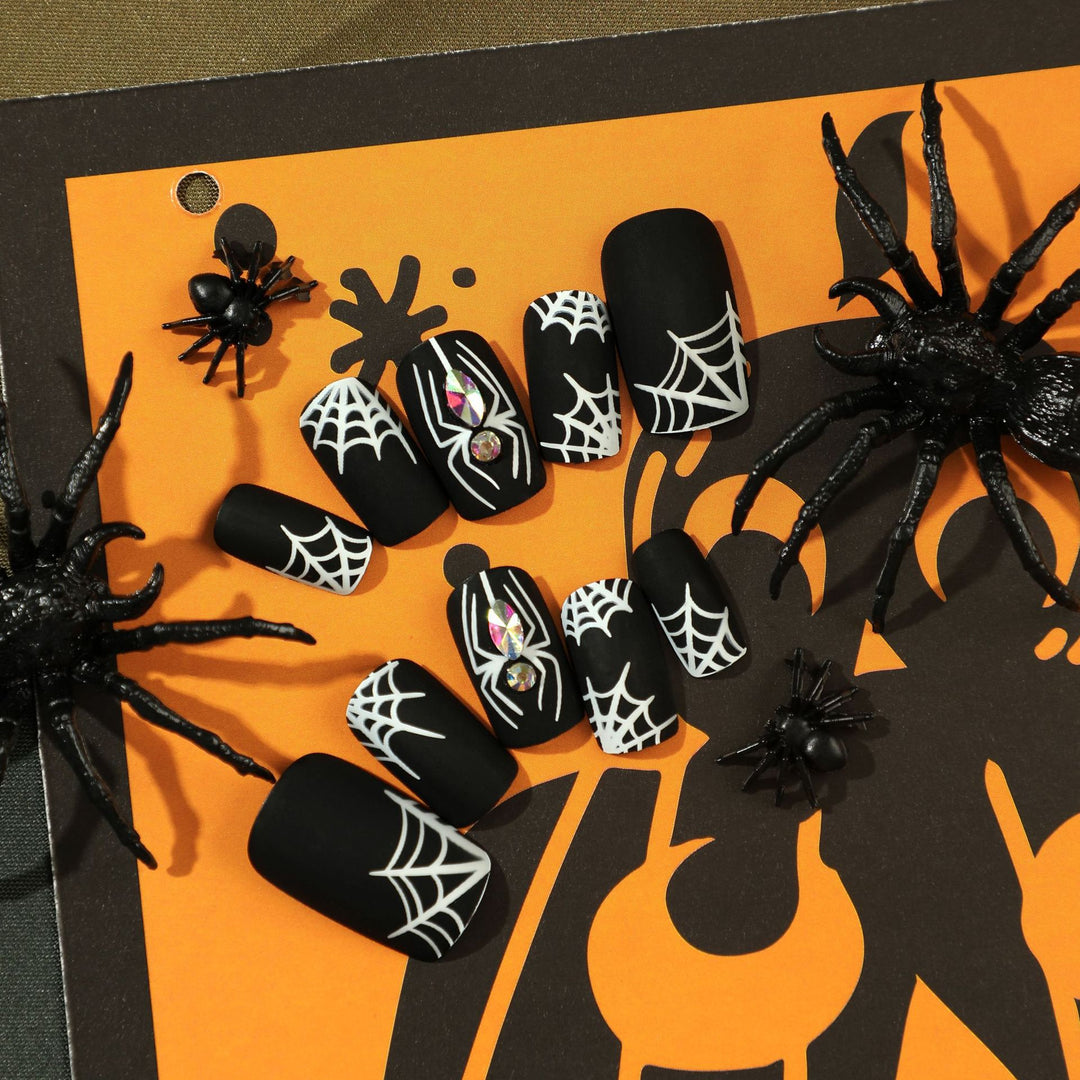 Artful Nail Extensions with Spider and Spider Web Design Stornfield