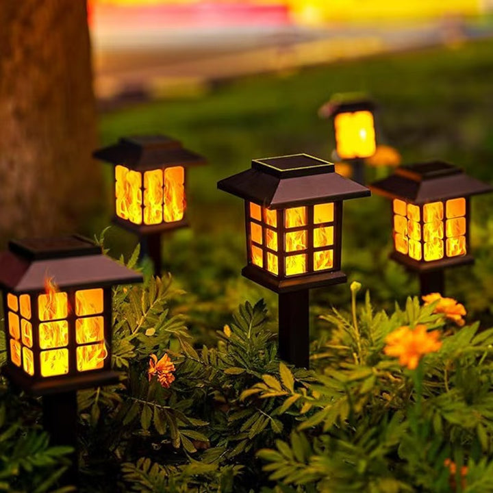 Solar Flame-Effect Garden Pathway Stake Lanterns With Weatherproof ABS Housing And Warm LED Glow Stornfield