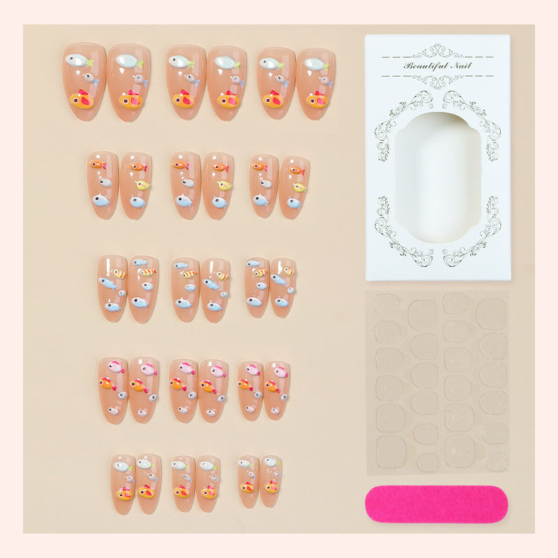 Artistic Fish-Themed Press-On Nail Set Stornfield