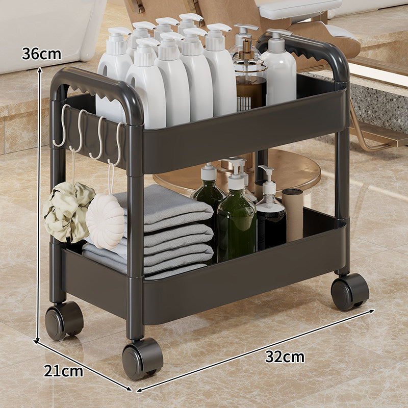 Three-Tier Rolling Mobile Storage Cart with Wheels and Removable Accessory Cups