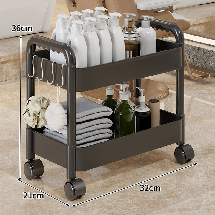 Three-Tier Rolling Mobile Storage Cart with Wheels and Removable Accessory Cups