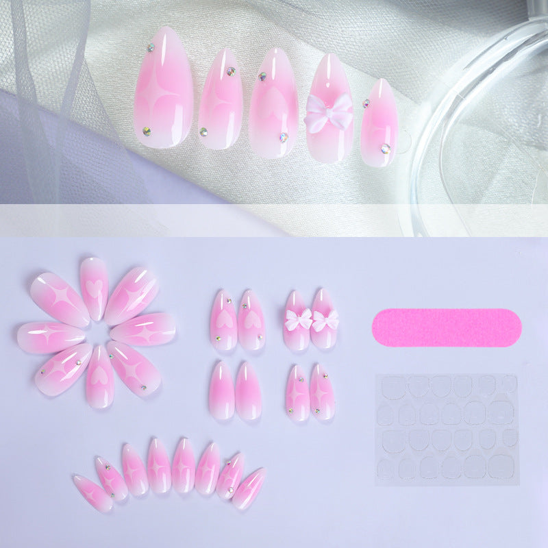 Decorative Press-On Nail Set with Heart and Bow Design Stornfield