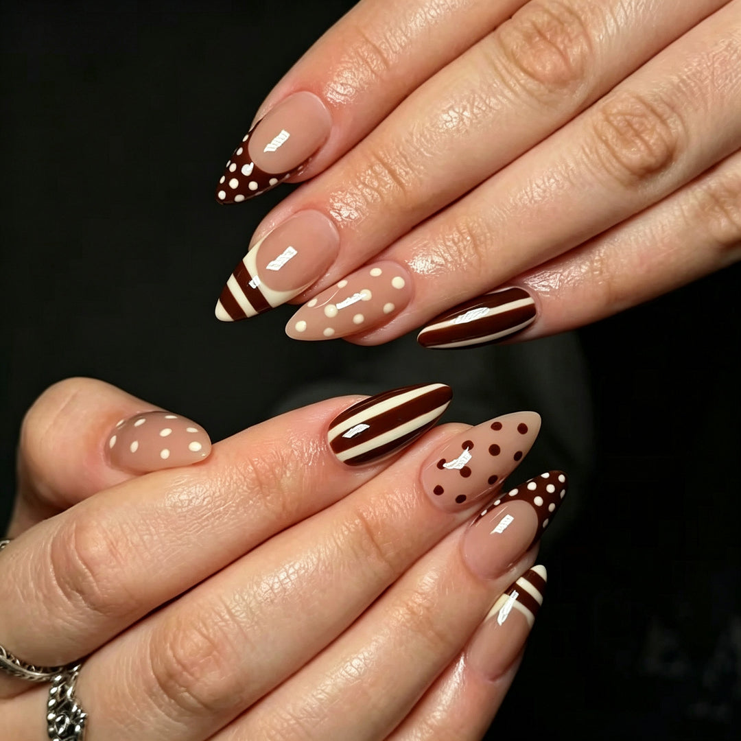 Artistic Chocolate-Inspired Stiletto Press-On Nail Set Stornfield