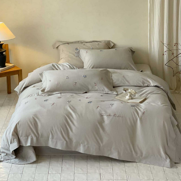 Embroidered Cotton Duvet Cover Bedding Set with Pillowcases