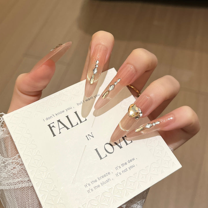 Elegant Rhinestone-Embellished Long Press-On Nail Extensions Stornfield
