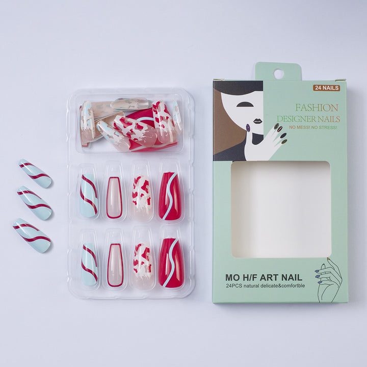 Artificial nails with creative heart pattern and elegant wave design Stornfield