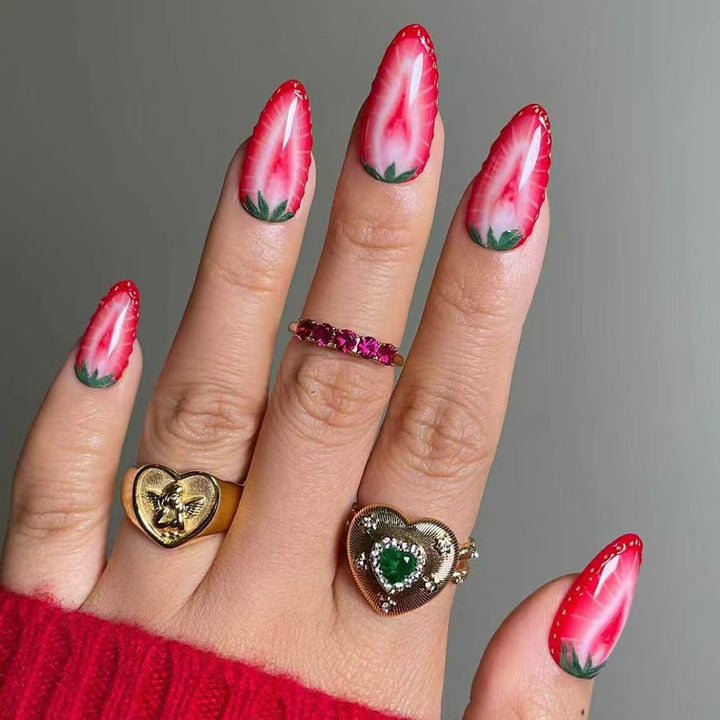 Artificial nail set with detailed strawberry design Stornfield