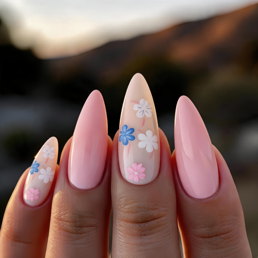 Artful Nail Extensions with Flower Pattern Stornfield