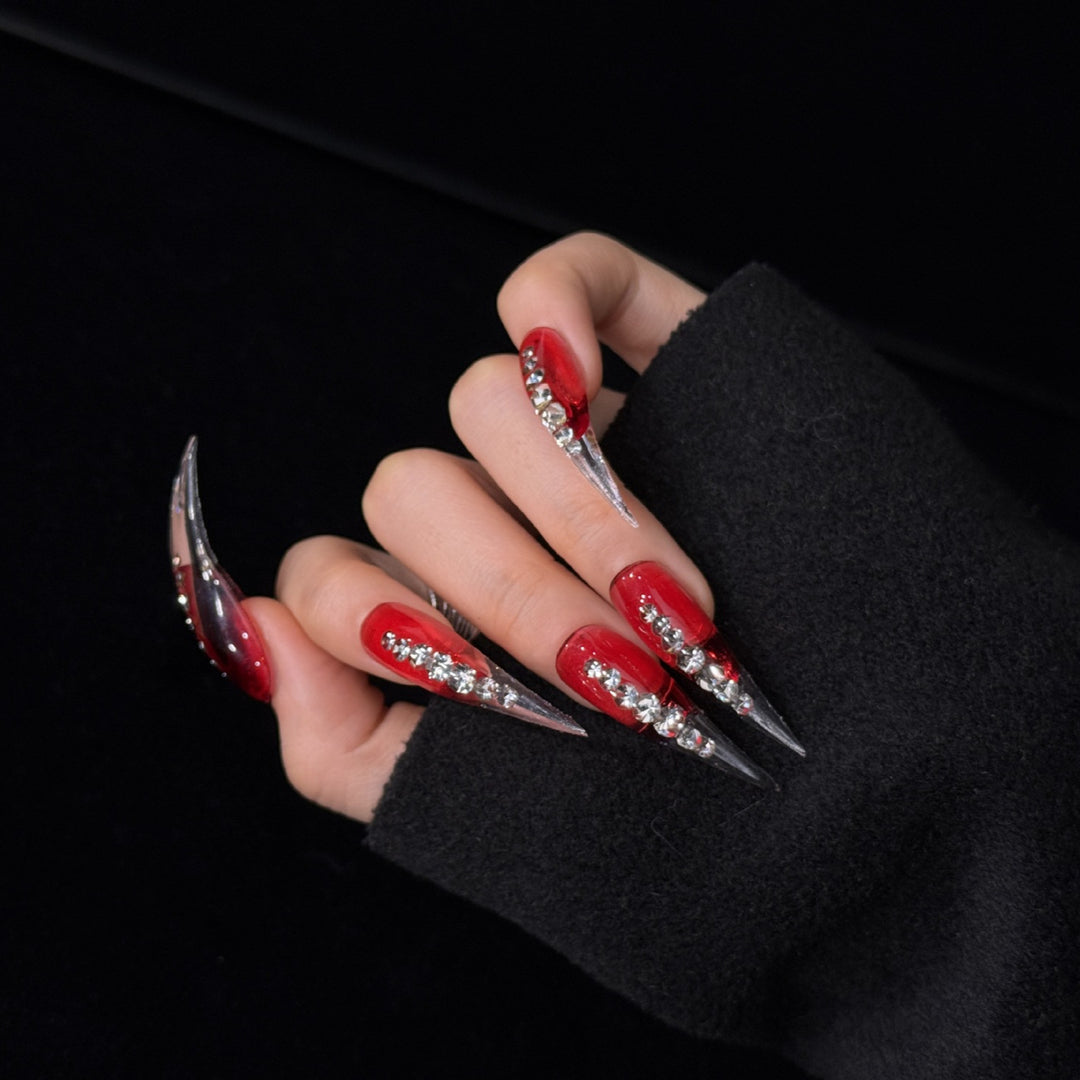 Glamorous Stiletto Press-On Nails with Crystal Accents