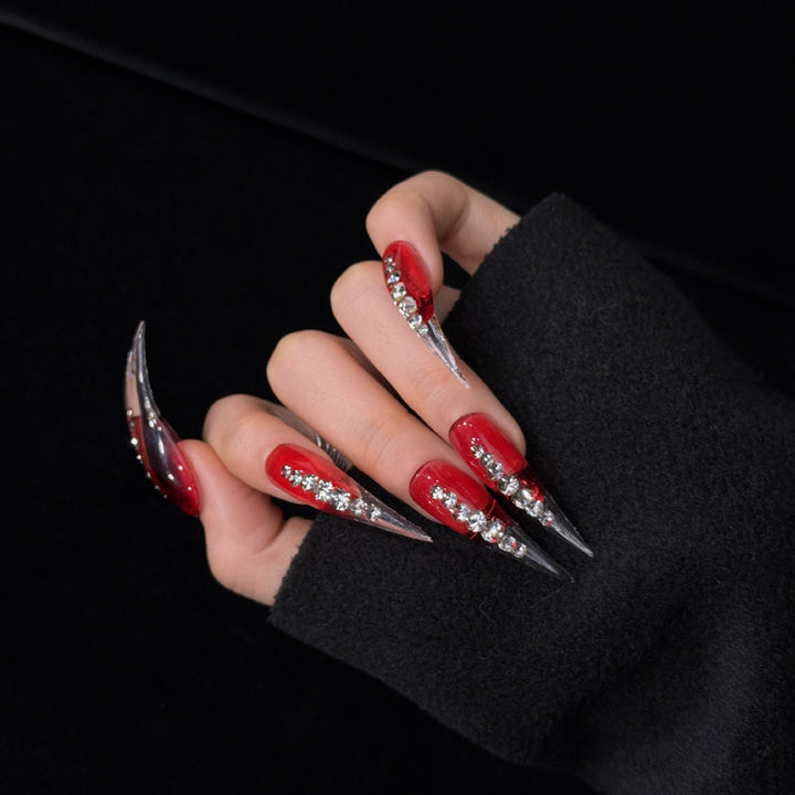 Glamorous Stiletto Press-On Nails with Crystal Accents