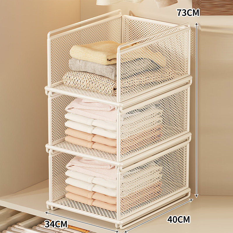 Stackable Metal Mesh Closet Storage Drawer Bin with Sliding Nesting Frame