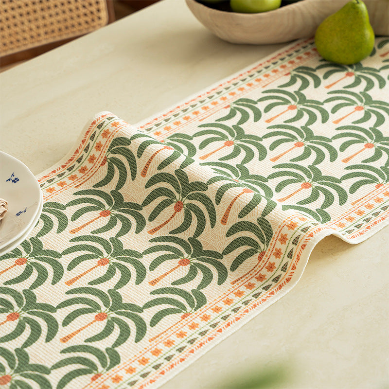 Woven table runner with floral meadow flowers jacquard and fringes Stornfield