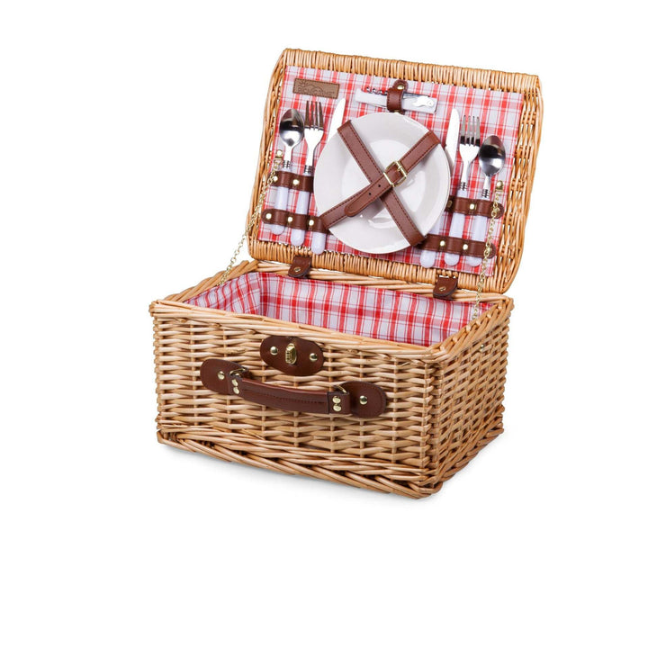 Women's picnic basket with integrated dish set and decorative inner lining Stornfield