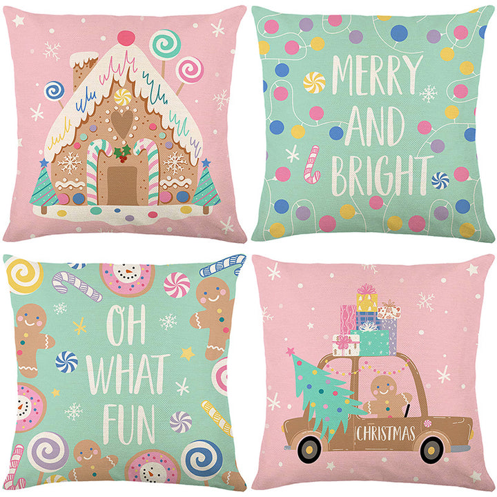 Festive Square Decorative Pillow Cover with Merry and Bright Holiday Typography and String-Light Motif