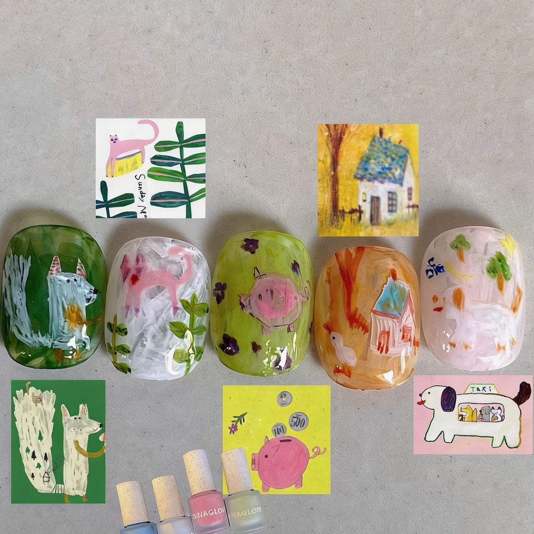 Artistic Cat-Themed Press-On Nail Art Set Stornfield