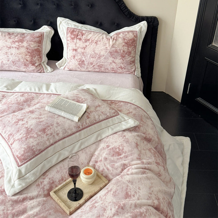 Luxurious velvet bedding set with floral texture and quilted edge