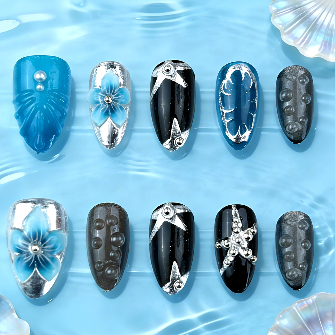 Artificial nails with floral and metallic accents Stornfield