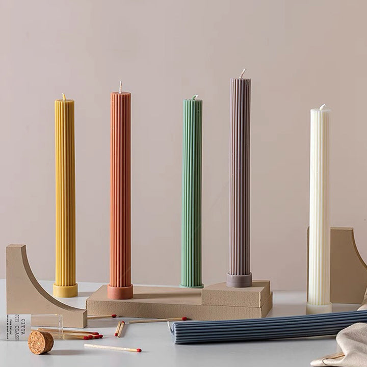 Sculptural Column Pillar Candle with Vertical Fluted Texture and Weighted Base