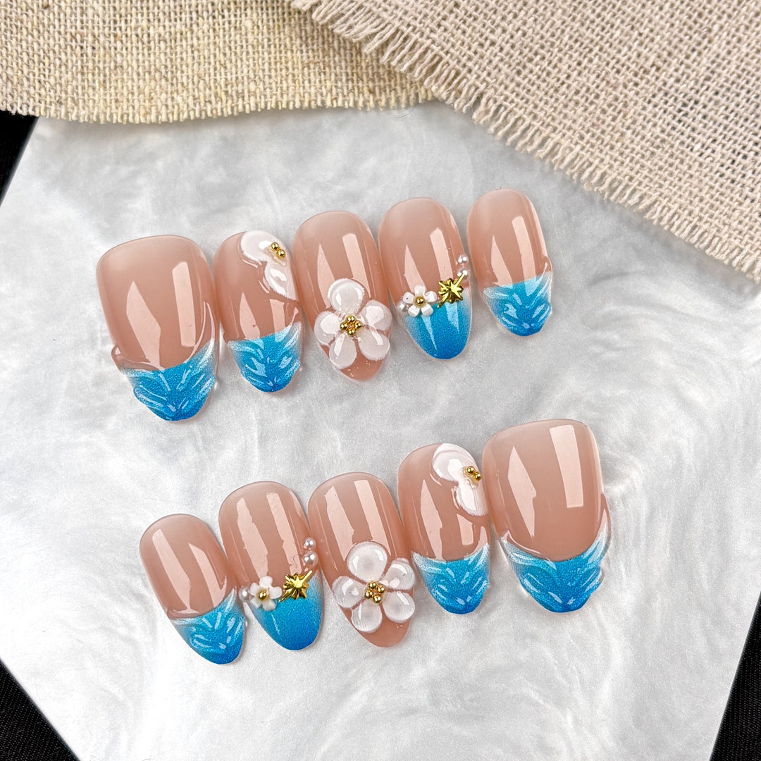 Floral and Gem-Embellished Press-On Nail Set