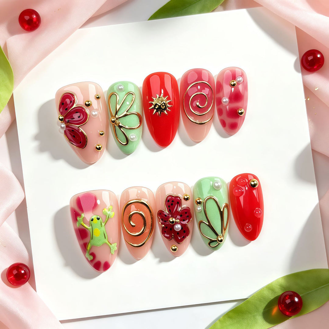 Creative Floral-Design Press-On Nails Set