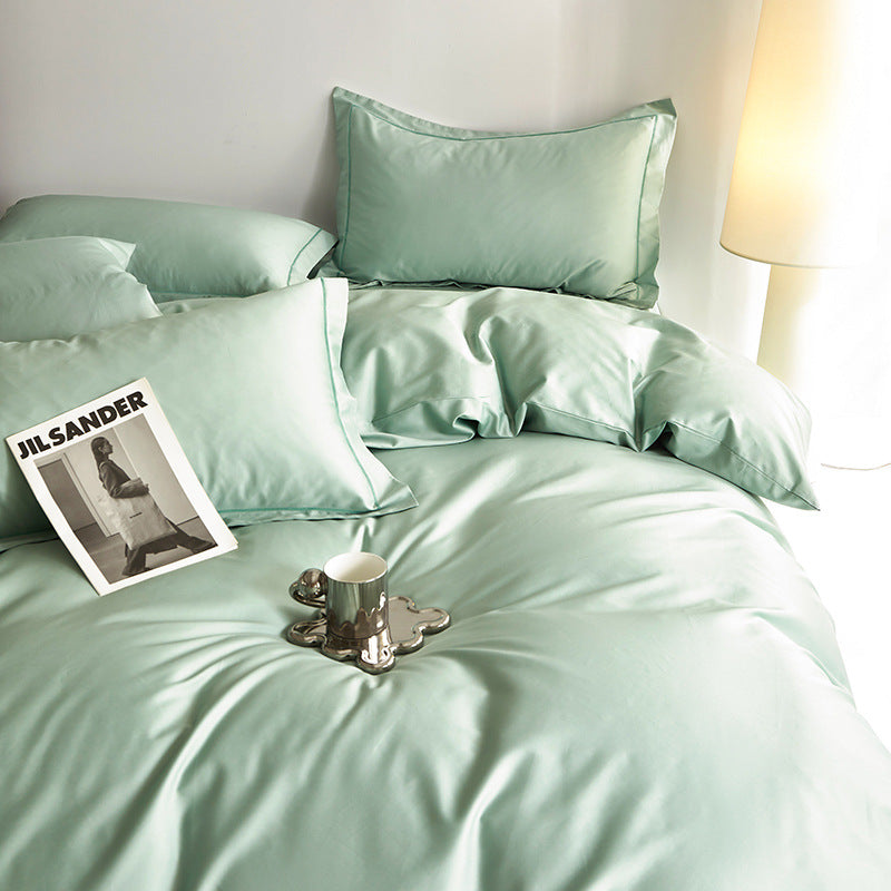 Premium cotton satin bed linen set with fine sheen and hotel closure