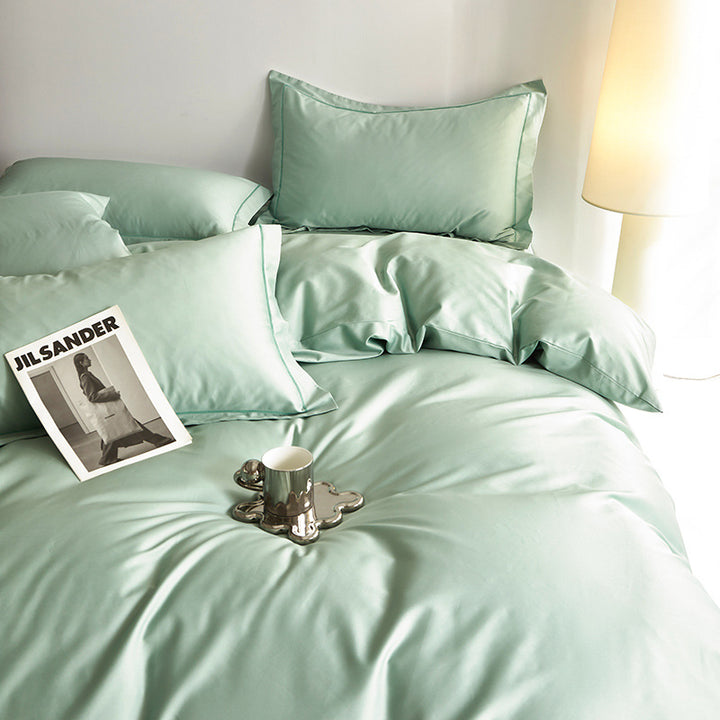 Premium cotton satin bed linen set with fine sheen and hotel closure