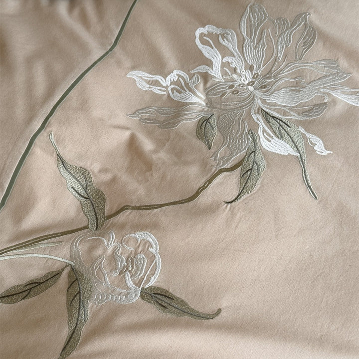 Embroidered Cotton Duvet Cover Set with Tie-Closure Pillowcases