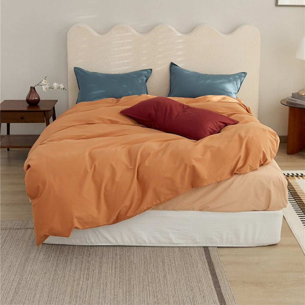 Reversible Two-Tone Cotton Sateen Duvet Cover Set with Deep-Pocket Fitted Sheet and Pillowcases