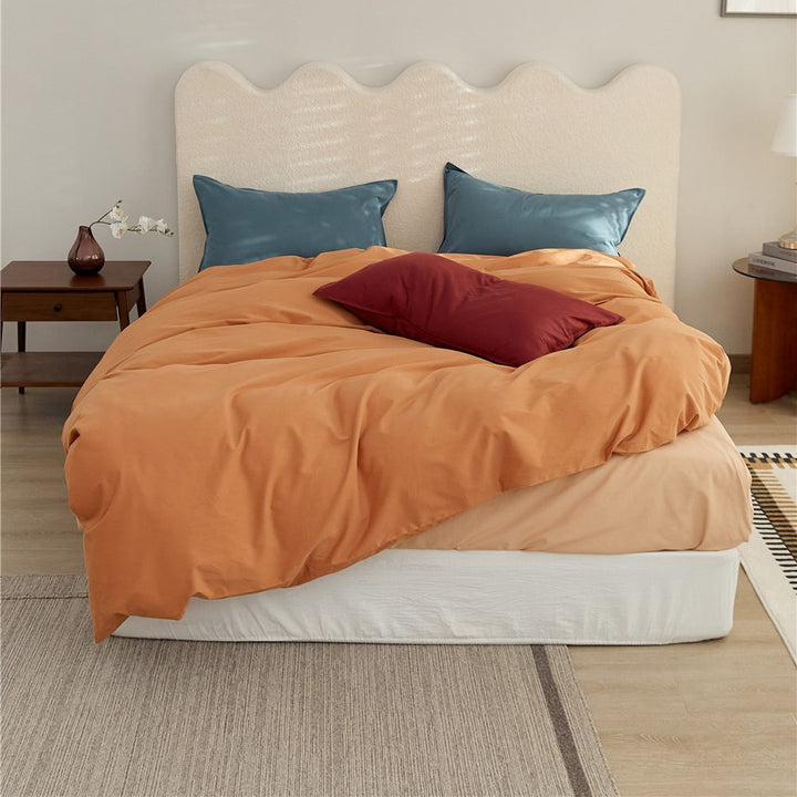 Reversible Two-Tone Cotton Sateen Duvet Cover Set with Deep-Pocket Fitted Sheet and Pillowcases
