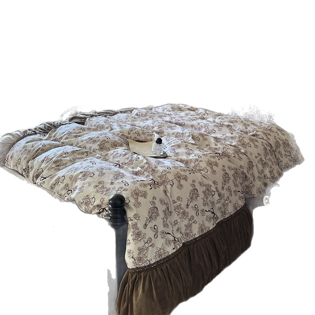 Ruffled Cotton-Blend Floral Printed Duvet Cover Set with Pillow Shams and Pleated Bed Skirt