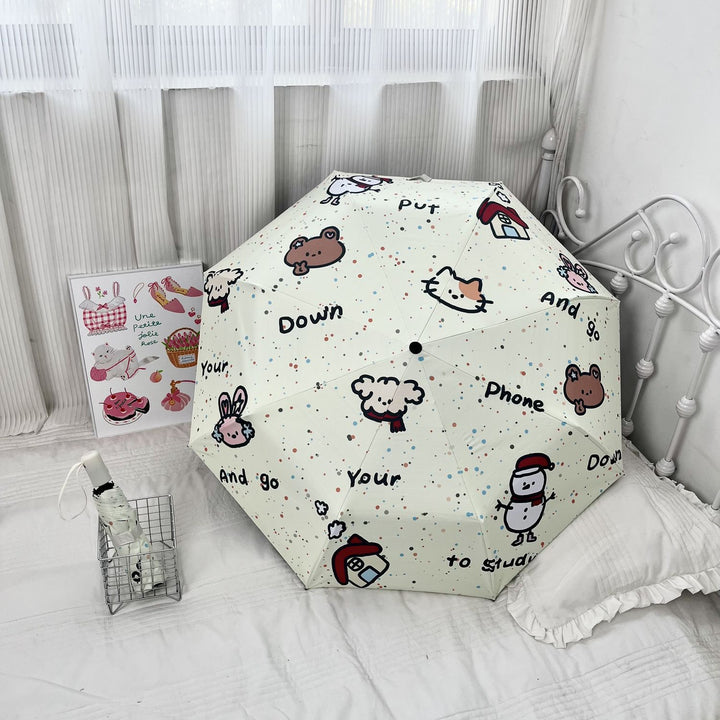 Women's Automatic Folding Umbrella with Cheerful Snowman Design Stornfield