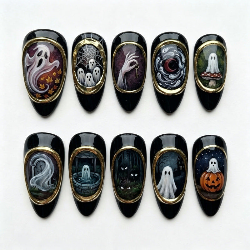 Artistic Halloween-Themed Press-On Nail Set 1790738841