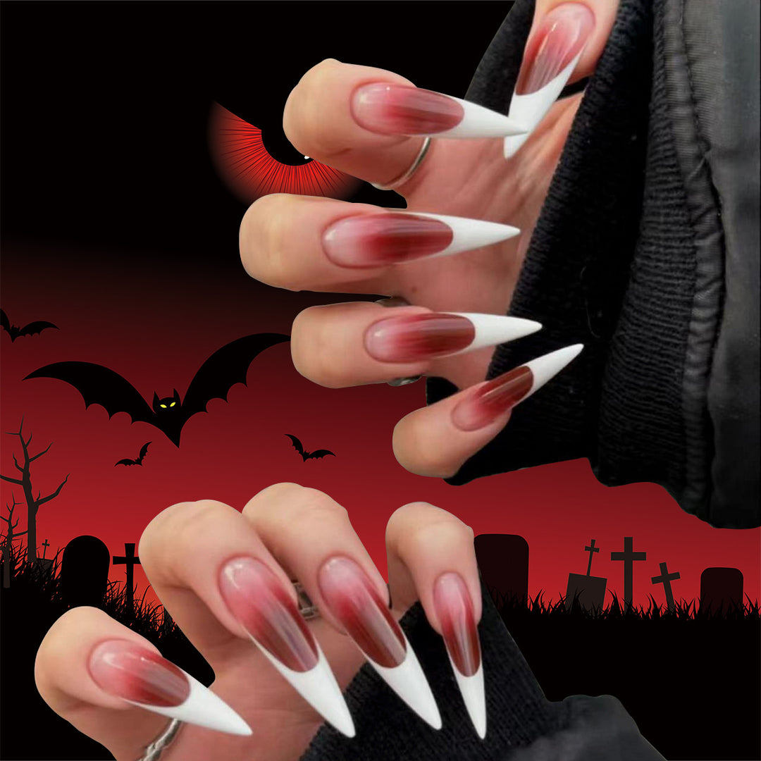 Creative Stiletto Nail Art with Blood Red Accents Stornfield