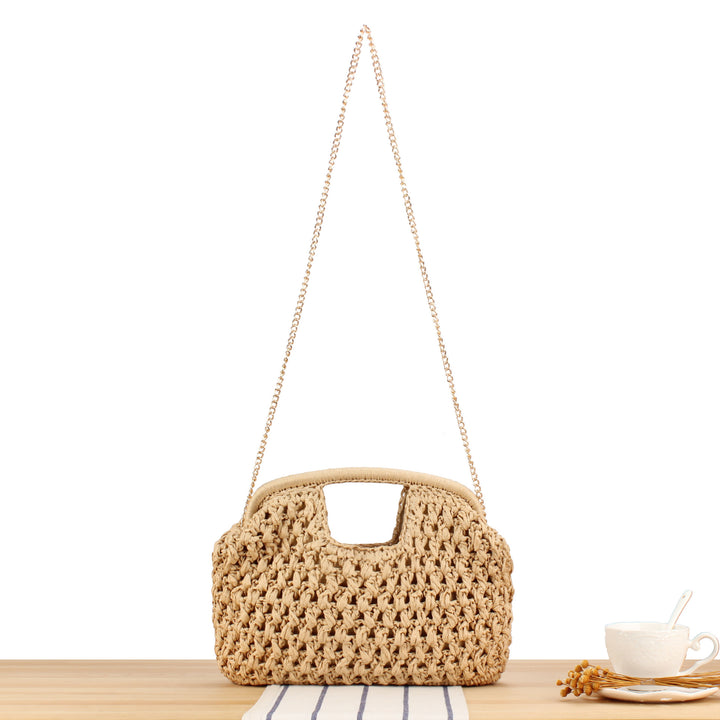 Fine straw shoulder bag with elegant chain accents Stornfield